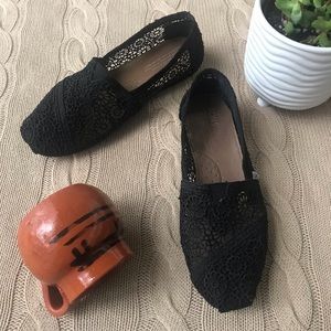TOMs Classic Black Morocco Crochet Slip Ons